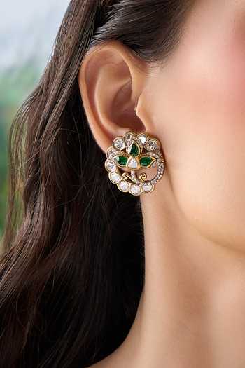 Shop Nazaakat By Samara Singh Green Floral Pattern Studded Earrings Online at Aza Fashions Shop_Nazaakat By Samara Singh_Green Floral Pattern Studded Earrings _Online_at_Aza_Fashions