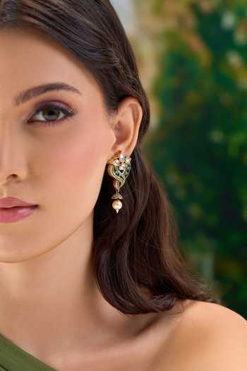 Nazaakat By Samara Singh Green Embellished Dangling Earrings Online at Aza Fashions Nazaakat By Samara Singh_Green Embellished Dangling Earrings _Online_at_Aza_Fashions