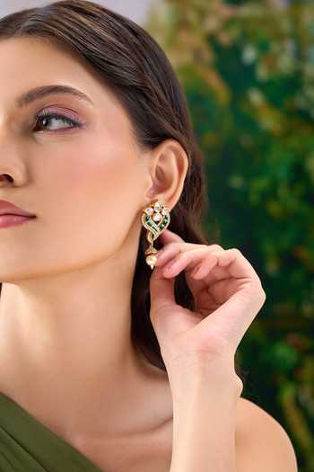 Shop Nazaakat By Samara Singh Green Embellished Dangling Earrings Online at Aza Fashions Shop_Nazaakat By Samara Singh_Green Embellished Dangling Earrings _Online_at_Aza_Fashions