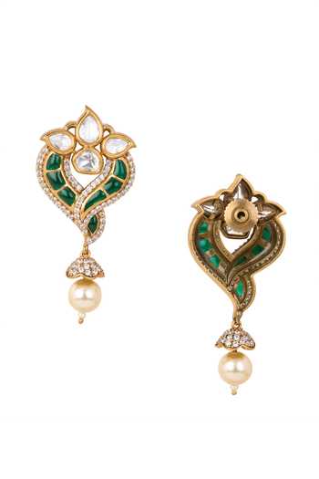 Nazaakat By Samara Singh Green Embellished Dangling Earrings at Aza Fashions Nazaakat By Samara Singh_Green Embellished Dangling Earrings _at_Aza_Fashions