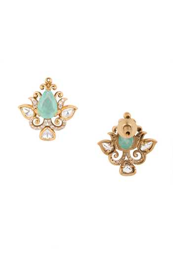 Shop Nazaakat By Samara Singh Green Fluer Embellished Stone Earrings Online at Aza Fashions Shop_Nazaakat By Samara Singh_Green Fluer Embellished Stone Earrings _Online_at_Aza_Fashions