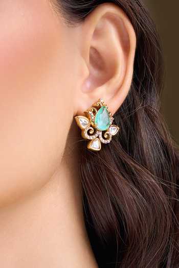 Nazaakat By Samara Singh Green Fluer Embellished Stone Earrings at Aza Fashions Nazaakat By Samara Singh_Green Fluer Embellished Stone Earrings _at_Aza_Fashions