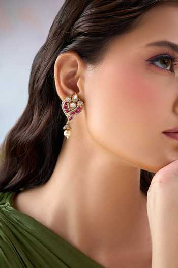 Shop Nazaakat By Samara Singh Red Embellished Dangling Earrings Online at Aza Fashions Shop_Nazaakat By Samara Singh_Red Embellished Dangling Earrings _Online_at_Aza_Fashions