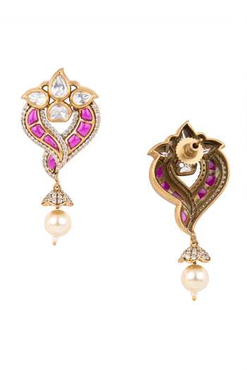 Nazaakat By Samara Singh Red Embellished Dangling Earrings at Aza Fashions Nazaakat By Samara Singh_Red Embellished Dangling Earrings _at_Aza_Fashions