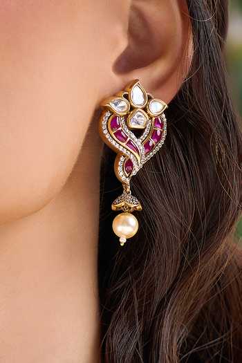 Buy Nazaakat By Samara Singh Red Embellished Dangling Earrings Buy_Nazaakat By Samara Singh_Red Embellished Dangling Earrings