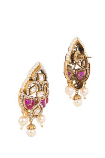 Buy Nazaakat By Samara Singh Pink Cutwork Embellished Earrings Online at Aza Fashions Buy_Nazaakat By Samara Singh_Pink Cutwork Embellished Earrings _Online_at_Aza_Fashions