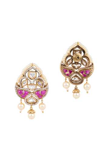 Shop Nazaakat By Samara Singh Pink Cutwork Embellished Earrings Online at Aza Fashions Shop_Nazaakat By Samara Singh_Pink Cutwork Embellished Earrings _Online_at_Aza_Fashions