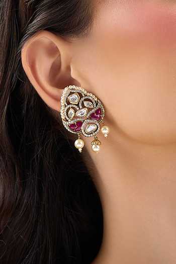 Buy Nazaakat By Samara Singh Pink Cutwork Embellished Earrings Buy_Nazaakat By Samara Singh_Pink Cutwork Embellished Earrings