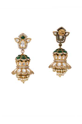 Nazaakat By Samara Singh Green Embellished Dholki Jhumka Earrings Online at Aza Fashions Nazaakat By Samara Singh_Green Embellished Dholki Jhumka Earrings _Online_at_Aza_Fashions