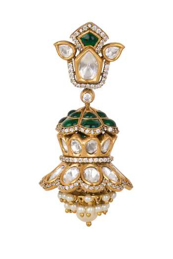Nazaakat By Samara Singh Green Embellished Dholki Jhumka Earrings at Aza Fashions Nazaakat By Samara Singh_Green Embellished Dholki Jhumka Earrings _at_Aza_Fashions