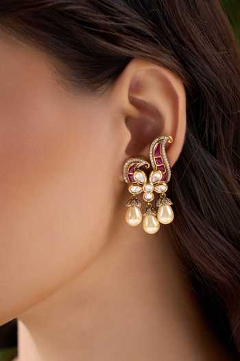 Nazaakat By Samara Singh Pink Embellished Stone Drop Earrings at Aza Fashions Nazaakat By Samara Singh_Pink Embellished Stone Drop Earrings _at_Aza_Fashions