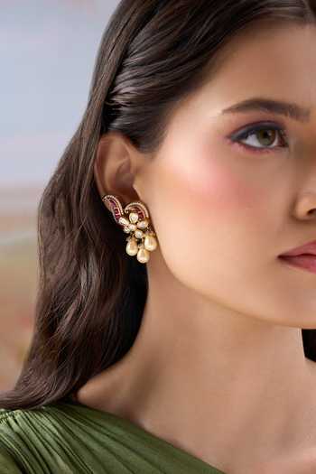 Buy Nazaakat By Samara Singh Pink Embellished Stone Drop Earrings Buy_Nazaakat By Samara Singh_Pink Embellished Stone Drop Earrings