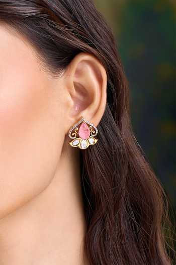 Shop Nazaakat By Samara Singh Pink Spade Embellished Stud Earrings Online at Aza Fashions Shop_Nazaakat By Samara Singh_Pink Spade Embellished Stud Earrings _Online_at_Aza_Fashions