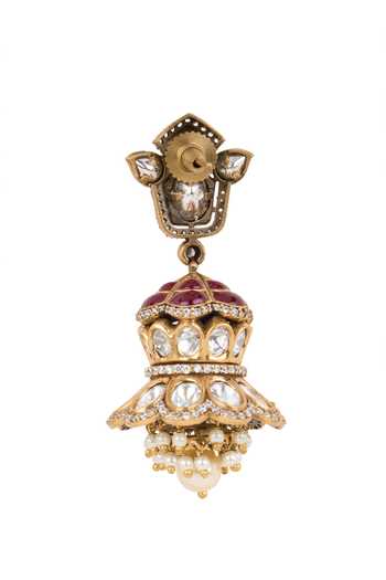 Nazaakat By Samara Singh Pink Embellished Dholki Jhumka Earrings Online at Aza Fashions Nazaakat By Samara Singh_Pink Embellished Dholki Jhumka Earrings _Online_at_Aza_Fashions