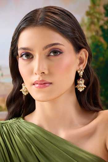 Buy Nazaakat By Samara Singh Pink Embellished Dholki Jhumka Earrings Online at Aza Fashions Buy_Nazaakat By Samara Singh_Pink Embellished Dholki Jhumka Earrings _Online_at_Aza_Fashions