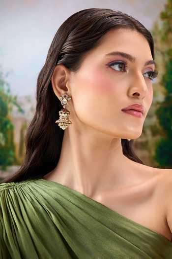 Nazaakat By Samara Singh Pink Embellished Dholki Jhumka Earrings at Aza Fashions Nazaakat By Samara Singh_Pink Embellished Dholki Jhumka Earrings _at_Aza_Fashions
