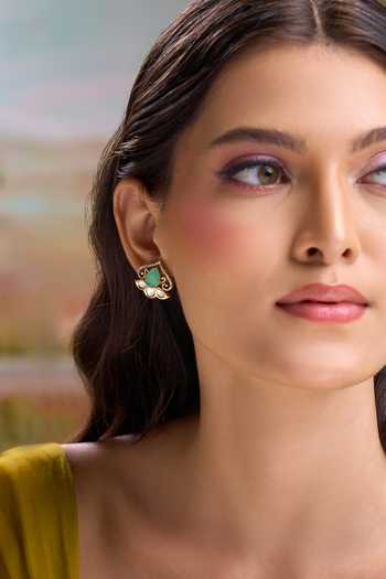 Nazaakat By Samara Singh Gold Plated Spade Shaped Embellished Earrings at Aza Fashions Nazaakat By Samara Singh_Gold Plated Spade Shaped Embellished Earrings _at_Aza_Fashions