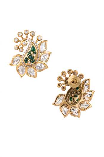 Shop Nazaakat By Samara Singh Green Paisley Embellished Stud Earrings Online at Aza Fashions Shop_Nazaakat By Samara Singh_Green Paisley Embellished Stud Earrings _Online_at_Aza_Fashions