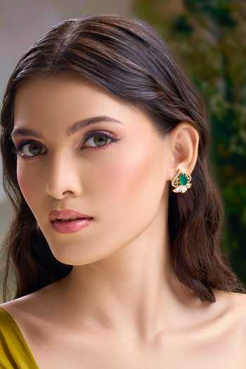 Buy Nazaakat By Samara Singh Emerald Green Spade Shaped Studded Earrings Buy_Nazaakat By Samara Singh_Emerald Green Spade Shaped Studded Earrings