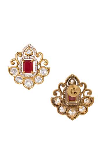 Nazaakat By Samara Singh Red Ruby Stone Centre Stud Earrings Online at Aza Fashions Nazaakat By Samara Singh_Red Ruby Stone Centre Stud Earrings _Online_at_Aza_Fashions