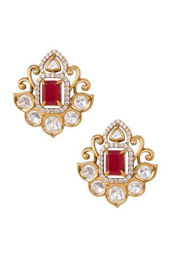 Nazaakat By Samara Singh Ruby Stone Centre Stud Earrings 
