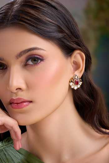Nazaakat By Samara Singh Ruby Stone Centre Stud Earrings 