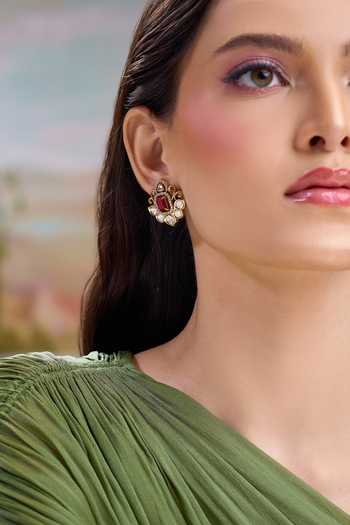 Nazaakat By Samara Singh Red Ruby Stone Centre Stud Earrings at Aza Fashions Nazaakat By Samara Singh_Red Ruby Stone Centre Stud Earrings _at_Aza_Fashions