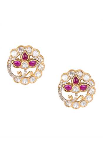 Nazaakat By Samara Singh Floral Studded Circular Earrings 