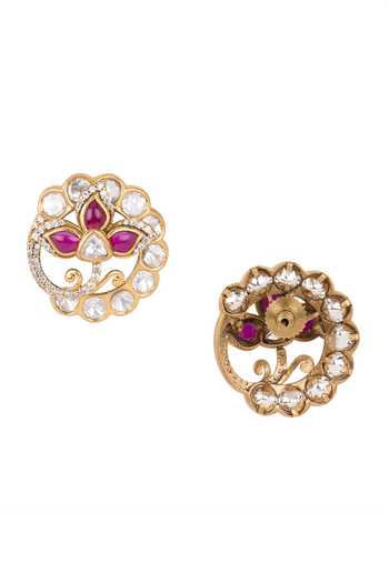 Buy Nazaakat By Samara Singh Pink Floral Studded Circular Earrings Online at Aza Fashions Buy_Nazaakat By Samara Singh_Pink Floral Studded Circular Earrings _Online_at_Aza_Fashions