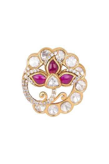 Shop Nazaakat By Samara Singh Pink Floral Studded Circular Earrings Online at Aza Fashions Shop_Nazaakat By Samara Singh_Pink Floral Studded Circular Earrings _Online_at_Aza_Fashions
