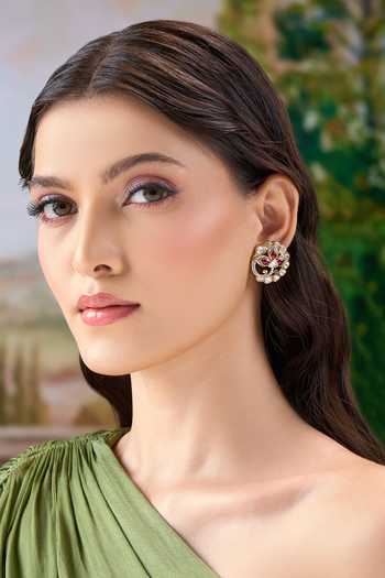 Nazaakat By Samara Singh Pink Floral Studded Circular Earrings at Aza Fashions Nazaakat By Samara Singh_Pink Floral Studded Circular Earrings _at_Aza_Fashions