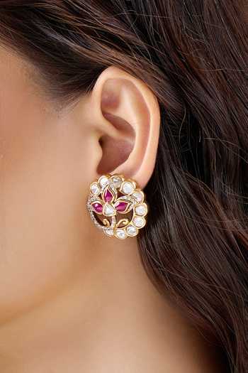 Buy Nazaakat By Samara Singh Pink Floral Studded Circular Earrings Buy_Nazaakat By Samara Singh_Pink Floral Studded Circular Earrings