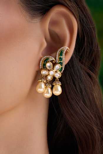 Nazaakat By Samara Singh Green Embellished Dangling Earrings Online at Aza Fashions Nazaakat By Samara Singh_Green Embellished Dangling Earrings _Online_at_Aza_Fashions