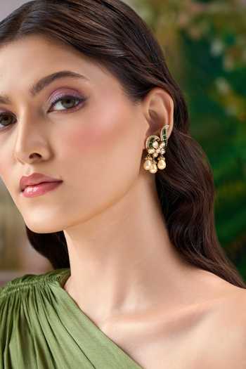 Shop Nazaakat By Samara Singh Green Embellished Dangling Earrings Online at Aza Fashions Shop_Nazaakat By Samara Singh_Green Embellished Dangling Earrings _Online_at_Aza_Fashions