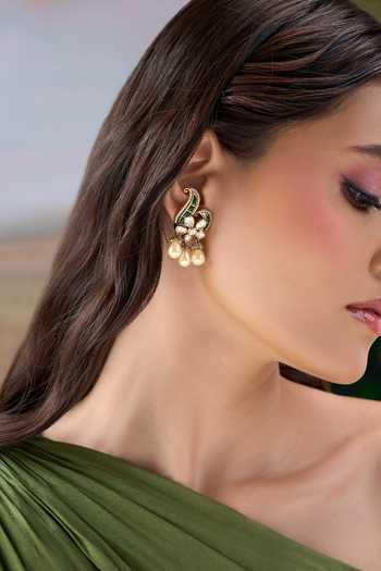 Nazaakat By Samara Singh Green Embellished Dangling Earrings at Aza Fashions Nazaakat By Samara Singh_Green Embellished Dangling Earrings _at_Aza_Fashions