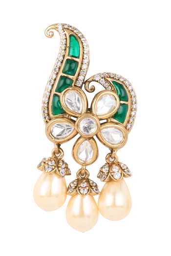 Shop Nazaakat By Samara Singh Green Embellished Dangling Earrings Shop_Nazaakat By Samara Singh_Green Embellished Dangling Earrings
