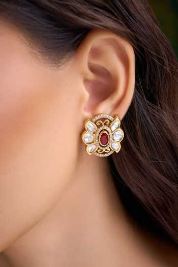 Nazaakat By Samara Singh Gold Plated Embellished Oval Shaped Earrings Online at Aza Fashions Nazaakat By Samara Singh_Gold Plated Embellished Oval Shaped Earrings _Online_at_Aza_Fashions