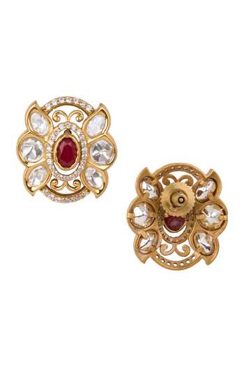 Shop Nazaakat By Samara Singh Gold Plated Embellished Oval Shaped Earrings Online at Aza Fashions Shop_Nazaakat By Samara Singh_Gold Plated Embellished Oval Shaped Earrings _Online_at_Aza_Fashions