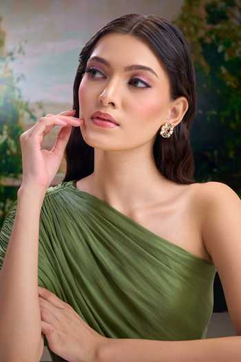 Buy Nazaakat By Samara Singh Gold Plated Embellished Oval Shaped Earrings Buy_Nazaakat By Samara Singh_Gold Plated Embellished Oval Shaped Earrings