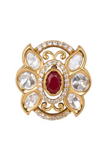 Shop Nazaakat By Samara Singh Gold Plated Embellished Oval Shaped Earrings Shop_Nazaakat By Samara Singh_Gold Plated Embellished Oval Shaped Earrings