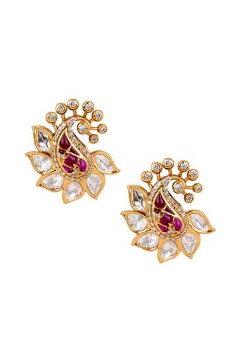 Shop_Nazaakat By Samara Singh_Gold Plated Embellished Paisley Shaped Earrings _Online_at_Aza_Fashions