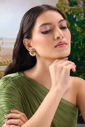 Nazaakat By Samara Singh_Gold Plated Embellished Paisley Shaped Earrings _at_Aza_Fashions