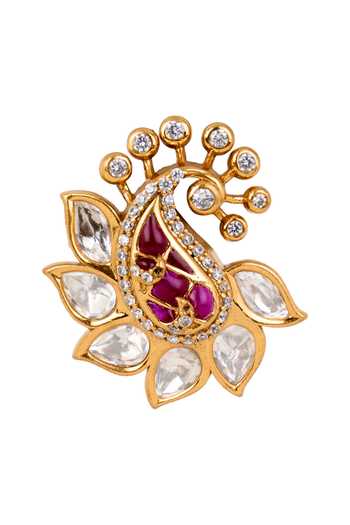 Shop_Nazaakat By Samara Singh_Gold Plated Embellished Paisley Shaped Earrings 