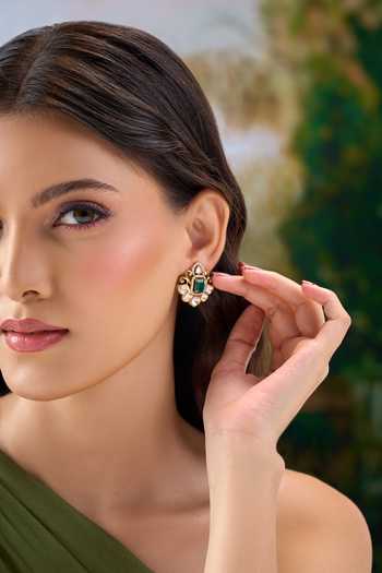Nazaakat By Samara Singh Green Embellished Stud Earrings Online at Aza Fashions Nazaakat By Samara Singh_Green Embellished Stud Earrings _Online_at_Aza_Fashions