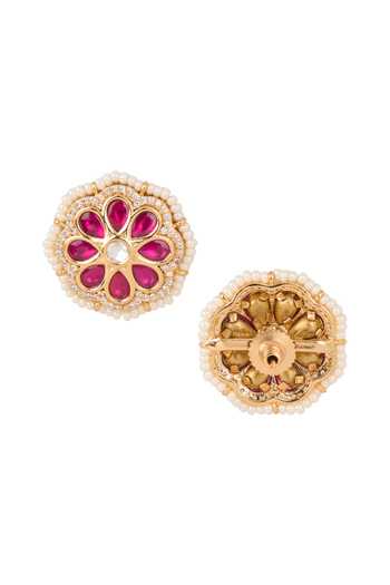 Nazaakat By Samara Singh Red Embellished Floral Stud Earrings Online at Aza Fashions Nazaakat By Samara Singh_Red Embellished Floral Stud Earrings _Online_at_Aza_Fashions