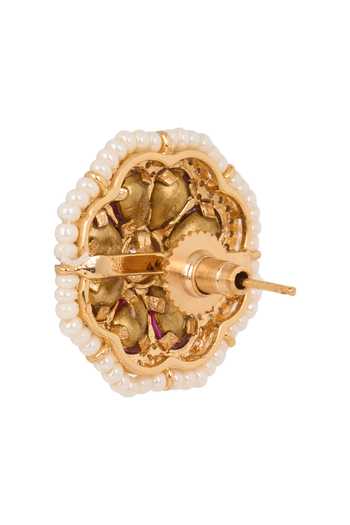 Shop Nazaakat By Samara Singh Red Embellished Floral Stud Earrings Online at Aza Fashions Shop_Nazaakat By Samara Singh_Red Embellished Floral Stud Earrings _Online_at_Aza_Fashions