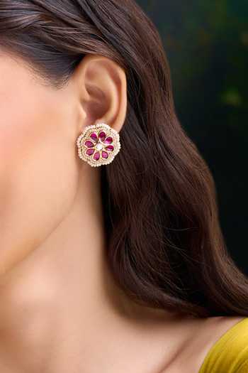 Buy Nazaakat By Samara Singh Red Embellished Floral Stud Earrings Buy_Nazaakat By Samara Singh_Red Embellished Floral Stud Earrings