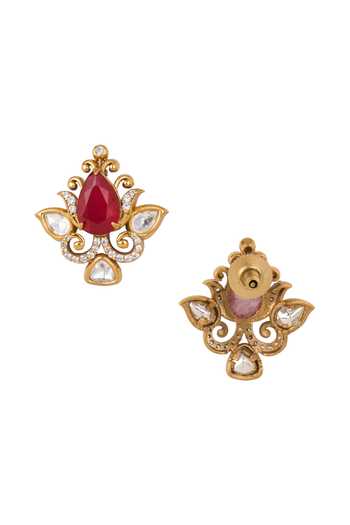Nazaakat By Samara Singh Red Stone Embellished Stud Earrings Online at Aza Fashions Nazaakat By Samara Singh_Red Stone Embellished Stud Earrings _Online_at_Aza_Fashions