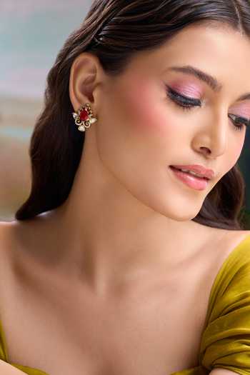 Buy Nazaakat By Samara Singh Red Stone Embellished Stud Earrings Buy_Nazaakat By Samara Singh_Red Stone Embellished Stud Earrings