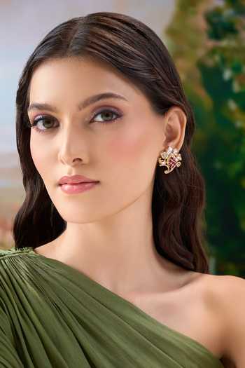 Nazaakat By Samara Singh Red Stone Studded Earrings Online at Aza Fashions Nazaakat By Samara Singh_Red Stone Studded Earrings _Online_at_Aza_Fashions